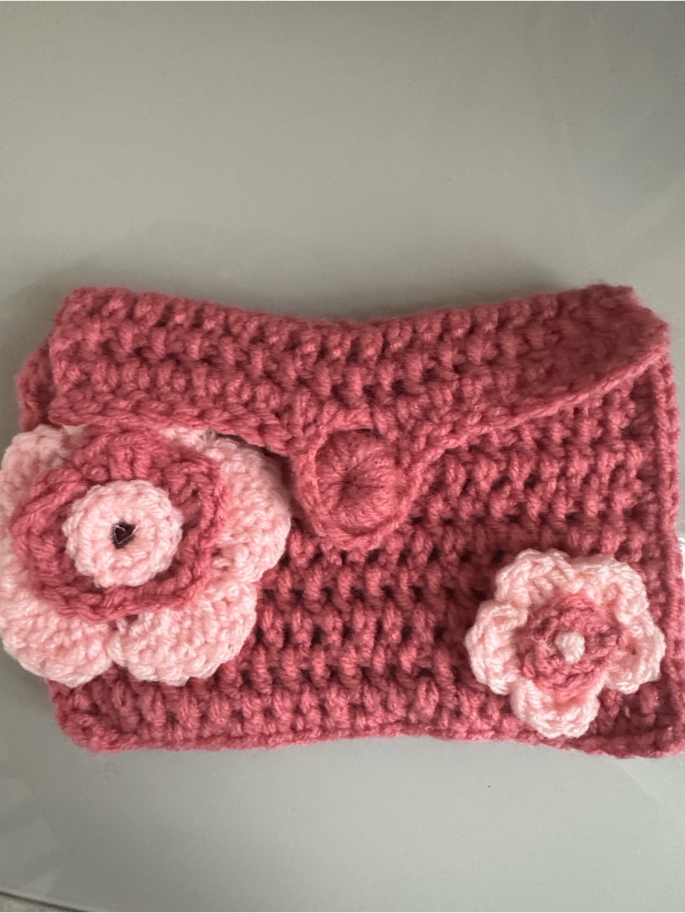 Handcrafted Pink Crochet Floral Wristlet Clutch